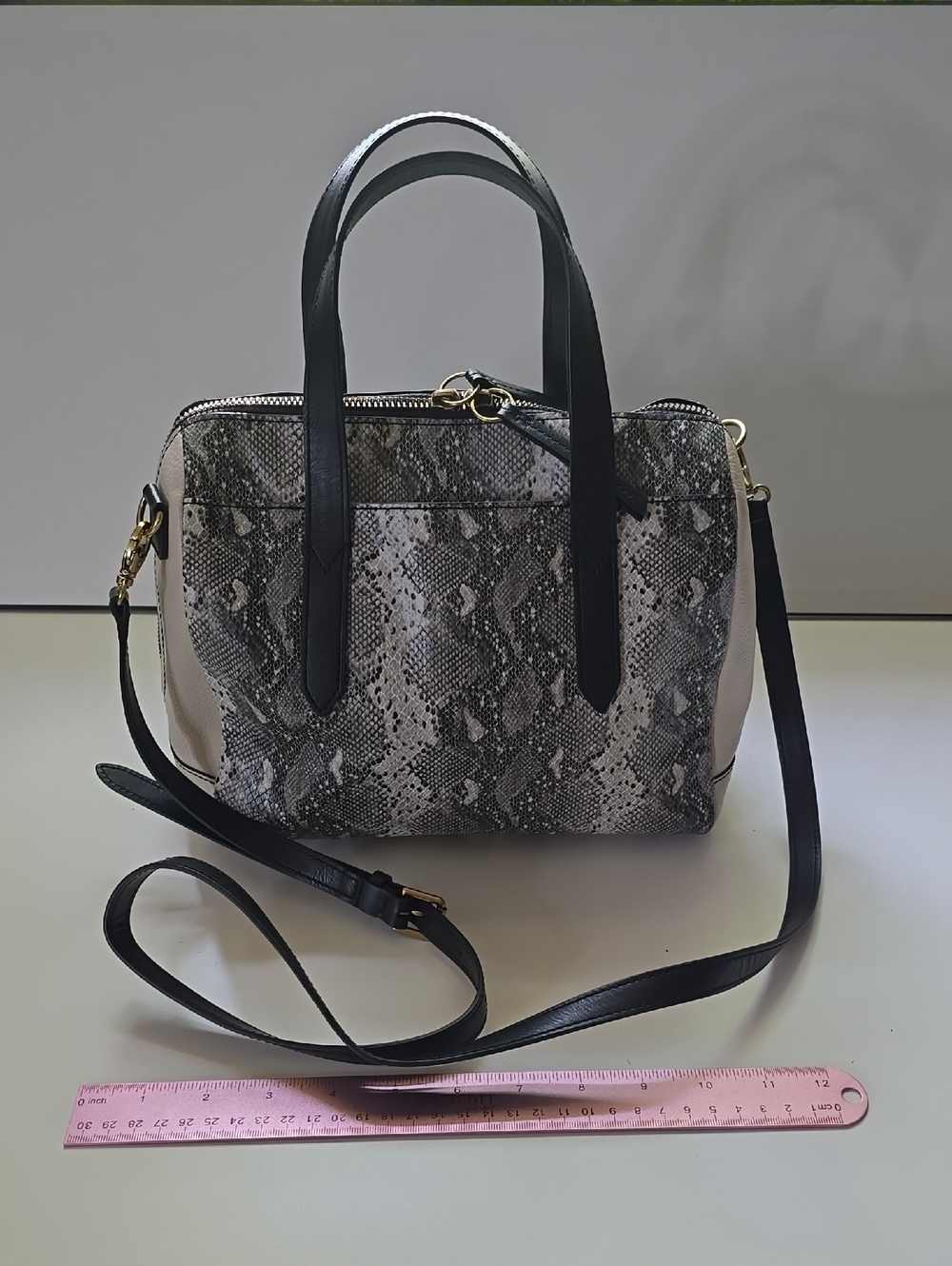 Fossil Sydney Satchel Python Embossed White Crossbody